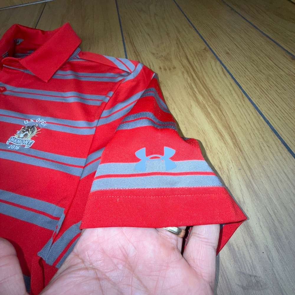 Under Armour U.S. Open Oakmont 2016 Golf Polo Shirt Mens Medium Red Striped - Picture 10 of 15